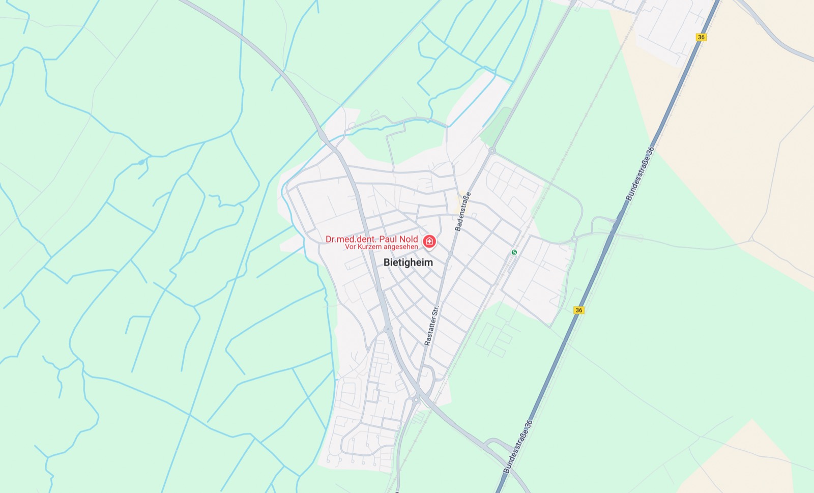 Kartenausschnitt: Rosenstraße 1, 76467 Bietigheim